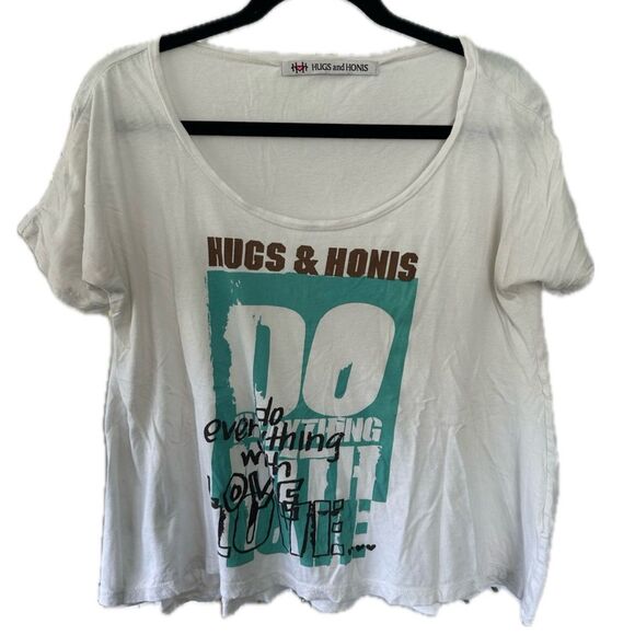Hugs & Honis Rare Do Everything With Love 100% Cotton Slouchy Graphic T-Shirt M - Picture 1 of 7